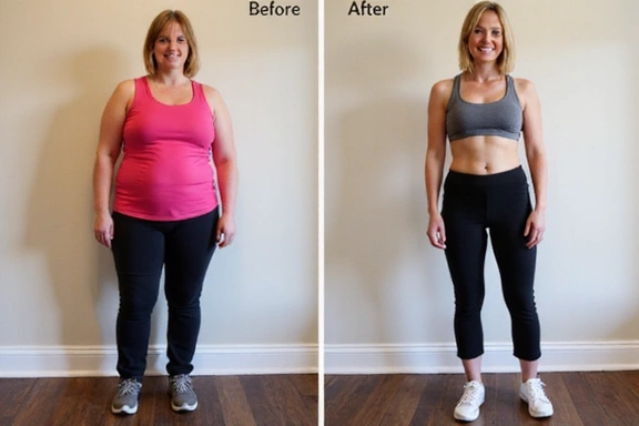 Vorher-Nachher-Vergleich einer Frau, die erfolgreich abgenommen hat.